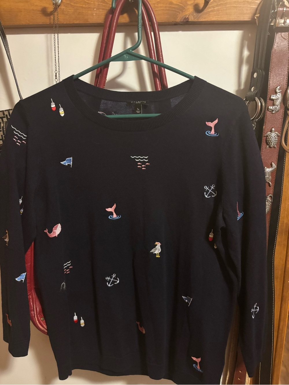 Talbots Navy Embroidered Sweater - Picture 2 of 4
